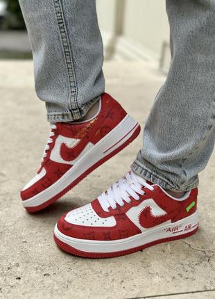 Шикарные женские кроссовки nike air force 1 low x lv by virgil abloh red красные с белым