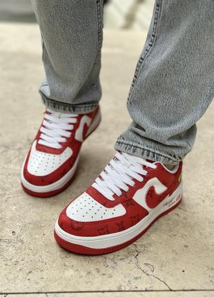 Шикарные женские кроссовки nike air force 1 low x lv by virgil abloh red красные с белым6 фото