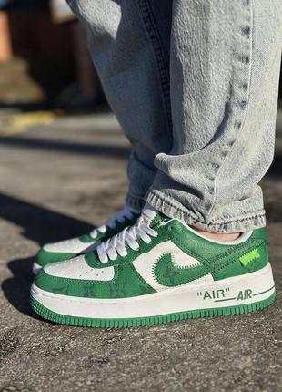 Крутейшие женские кроссовки nike air force 1 x lv by virgil abloh green зелёные с белым2 фото