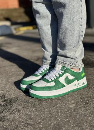 Крутейшие женские кроссовки nike air force 1 x lv by virgil abloh green зелёные с белым8 фото