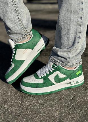 Крутейшие женские кроссовки nike air force 1 x lv by virgil abloh green зелёные с белым