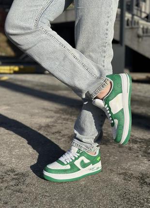 Крутейшие женские кроссовки nike air force 1 x lv by virgil abloh green зелёные с белым7 фото