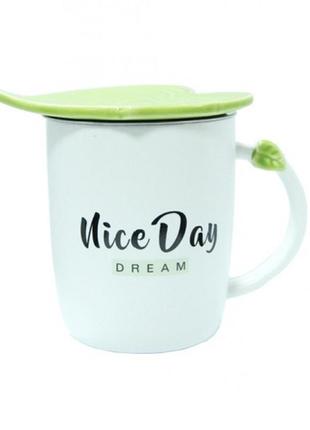 Чашка керамічна зелений листочок nice day dream