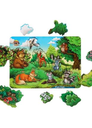 Дерев'яний сортер-пазл "а де ж звірі?" ubumblebees (псф002) psf002 серія "ліс"