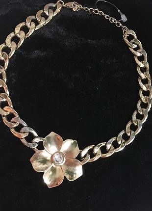 Колье массивная цепь с цветочком. ожерелье . винтаж сша