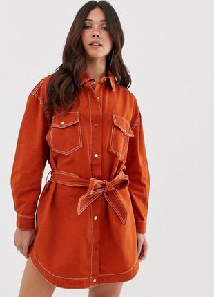 Терракотовое короткое платье-рубашка missguided