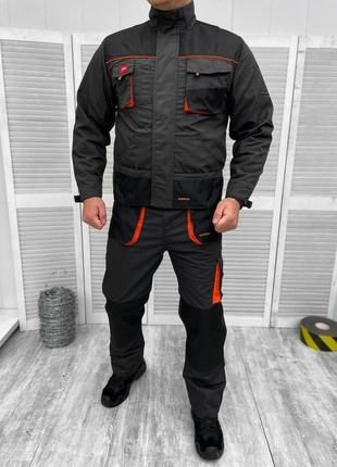 Робочий чоловічий костюм куртка + напівкомбінезон з відсіками для наколінників / польова форма сіра розмір m