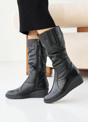 Жіночі черевики шкіряні зимові чорні emirro