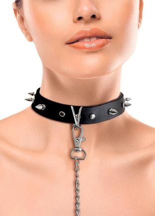 Ошейник с шипами и поводком art of sex - collar spikes and leash