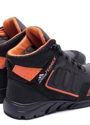 Мужские зимние кожаные ботинки adidas terrex black orang6 фото