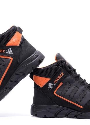 Мужские зимние кожаные ботинки adidas terrex black orang3 фото