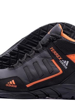 Мужские зимние кожаные ботинки adidas terrex black orang4 фото