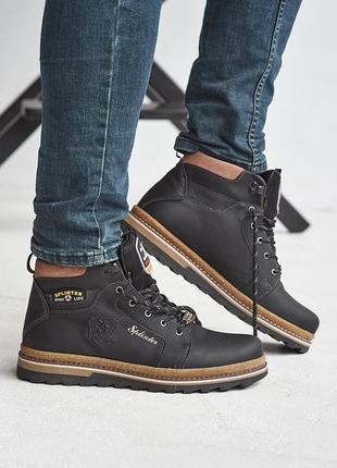 Мужские кроссовки кожаные зимние черные splinter7 фото