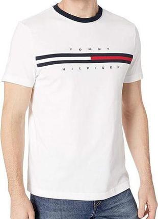 Біла бавовняна чоловіча футболка в фірмову полоску tommy hilfiger розмір (l, xl)