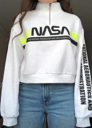 Укороченный свитшот h&m с логотипом nasa