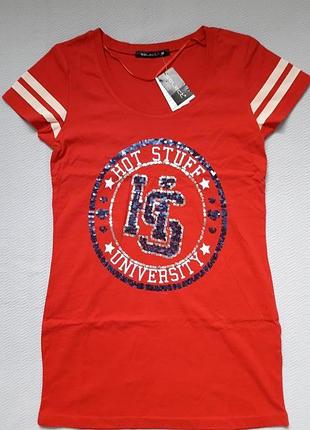 Классная хлопковая футболка с надписями декорированная паетками select