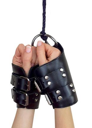 Манжеты для подвеса за руки kinky hand cuffs for suspension из натуральной кожи, цвет черный feromon