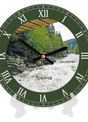 Настінний годинник круглий «карпати» дерев'яний з принтом 18 см1 фото