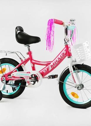 Двоколісний велосипед для дівчинки з кошиком corso maxis ,колеса 14 дюймів1 фото
