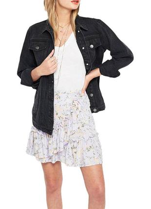 Сиреневая мини-юбка с воланом/рюши принт цветы колокольчики miss selfrige