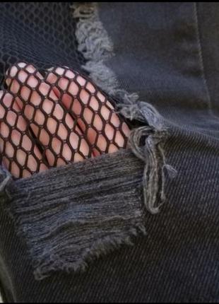 Незвичайні чорні джинси mom моми c сіткою рвані від zara basic z 1975😎3 фото