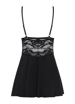 Сатиновый пеньюар с кружевом obsessive 810-bab-1 babydoll & thong, l/xl (black)6 фото