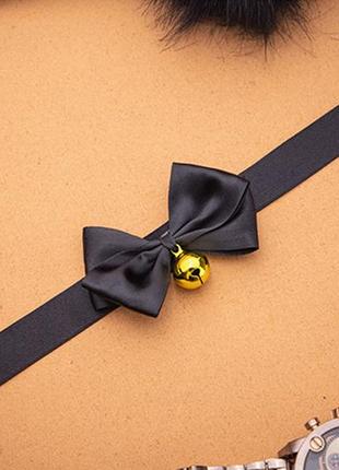Бантовая изысканность: элегантный кожаный чокер универсальный размер чёрный ( 130-155 )3 фото