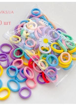 Бесшовные резинки для волос цветной микс в косметичке 100 шт