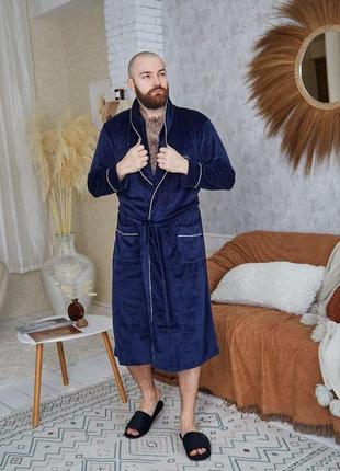 Чоловічий велюровий халат tomiko синій