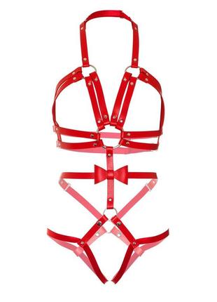 Портупея женская боди эко кожа leg avenue studded o-ring harness teddy l красный ( so8562 )