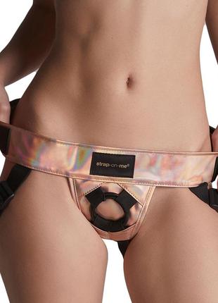 Трусы для страпона strap-on-me leatherette harness curious holographic rose gold