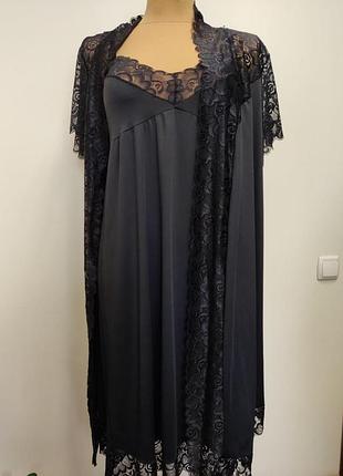 Комплект халат накидка+пеньюар  xs-6xl. черный . производство украина.