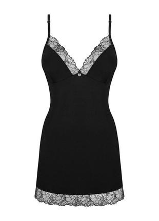 Сорочка-пеньюар с трусиками obsessive bella rou chemise & thong, m/l (black)4 фото