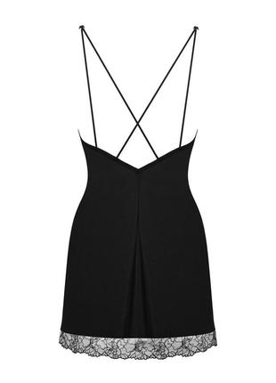 Сорочка-пеньюар с трусиками obsessive bella rou chemise & thong, m/l (black)5 фото