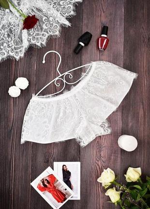 Женские трусики-шорты комбинированные атлас с кружевом белые3 фото