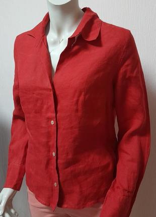 Ультрамодная льняная приталенная рубашка красного цвета vivid, 💯 оригинал3 фото