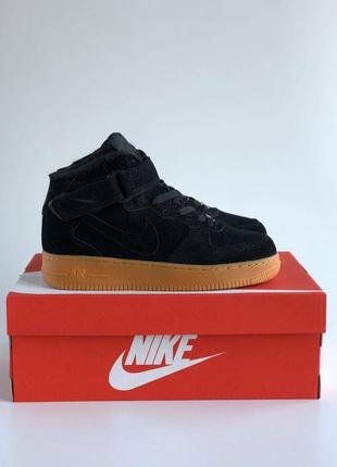 Кроссовки мех зимние nike air force mid black