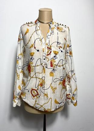 Блуза zara шелк и котон рубашка в стиле hermes versace