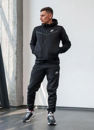 Спортивный костюм мужской теплый флисовый nike tech fleece черный s-xxl зимний найк теч флис