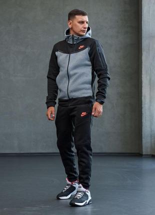 Спортивный костюм мужской зимний nike tech fleece серый флисовый найк теч флис теплый