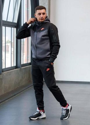 Спортивный костюм мужской зимний nike tech fleece серый флисовый теплый найк теч флис s-xl