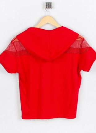 Стильная красная футболка с надписью капюшоном сетка5 фото