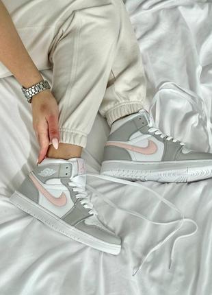 Кроссовки nike jordan mid light grey shell pink6 фото