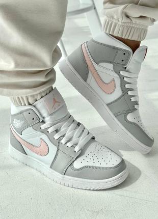 Кроссовки nike jordan mid light grey shell pink2 фото