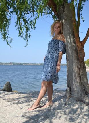Легке плаття в горошок, відкриті плечі3 фото