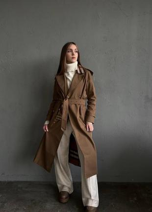 Плащ тренч в стиле burberry мокко шоколад длинный2 фото