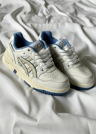 Крутые женские кроссовки asics ex89 white blue молочные с синим