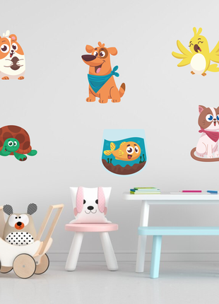 Виниловая интерьерная наклейка цветная декор на стену, обои и другие поверхности "звери: пес черепаха