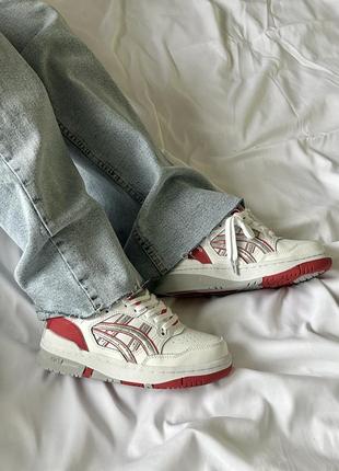 Крутейшие женские кроссовки asics ex89 white red молочные с красным5 фото