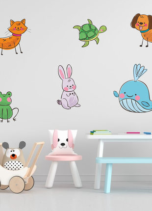 Вінілова інтер'єрна наклейка кольорова декор на стіну, шпалери та інші поверхні "звірі: кіт заєць1 фото